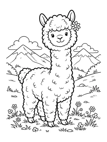 Desenho de alpaca fofa para colorir