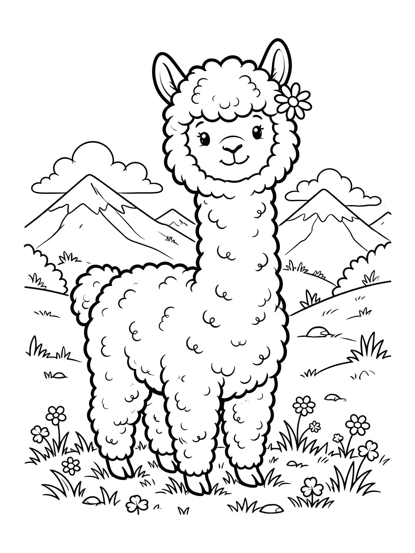 Desenho de alpaca fofa para colorir