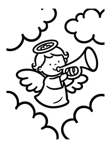 Desenho de anjinho tocando trombeta para colorir