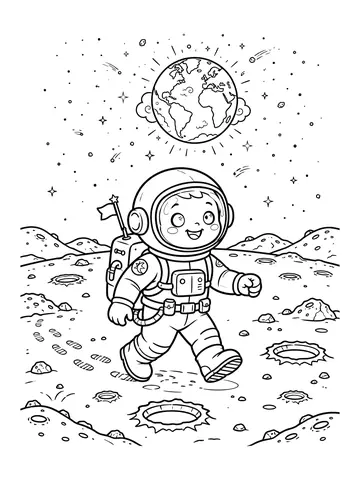Desenho de astronauta caminhando na Lua para colorir
