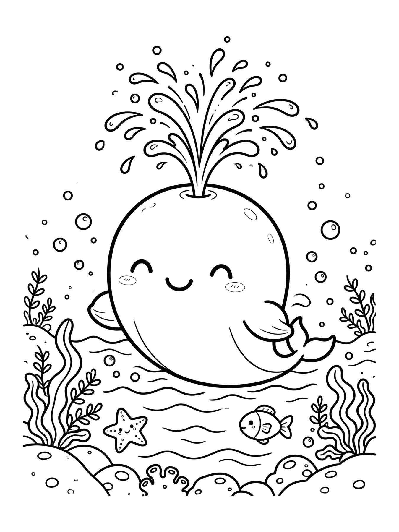 Desenho de baleia kawaii para colorir