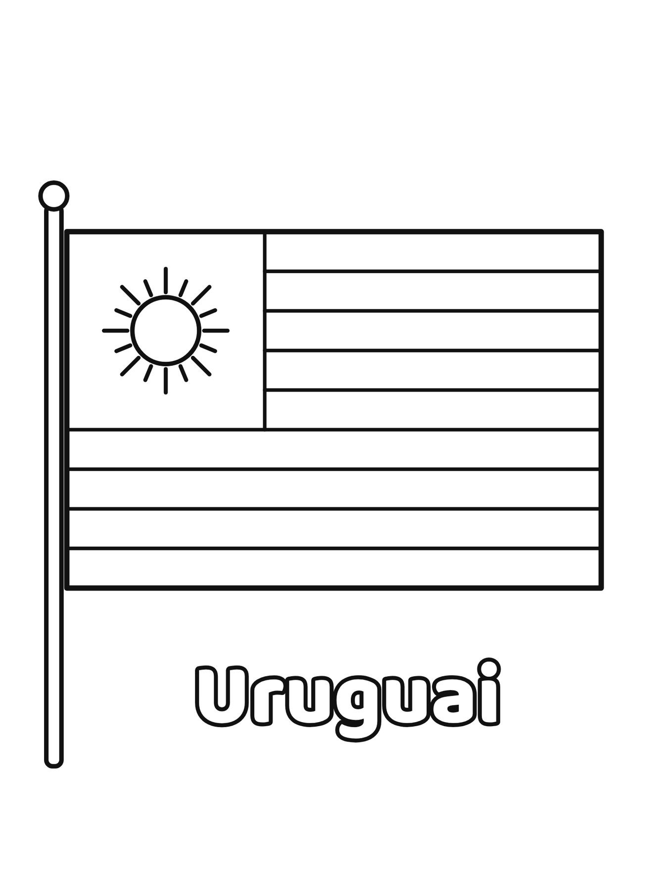 Bandeira do Uruguai em contorno para colorir