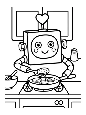 Desenho de bolt o robô cozinhando panquecas para colorir