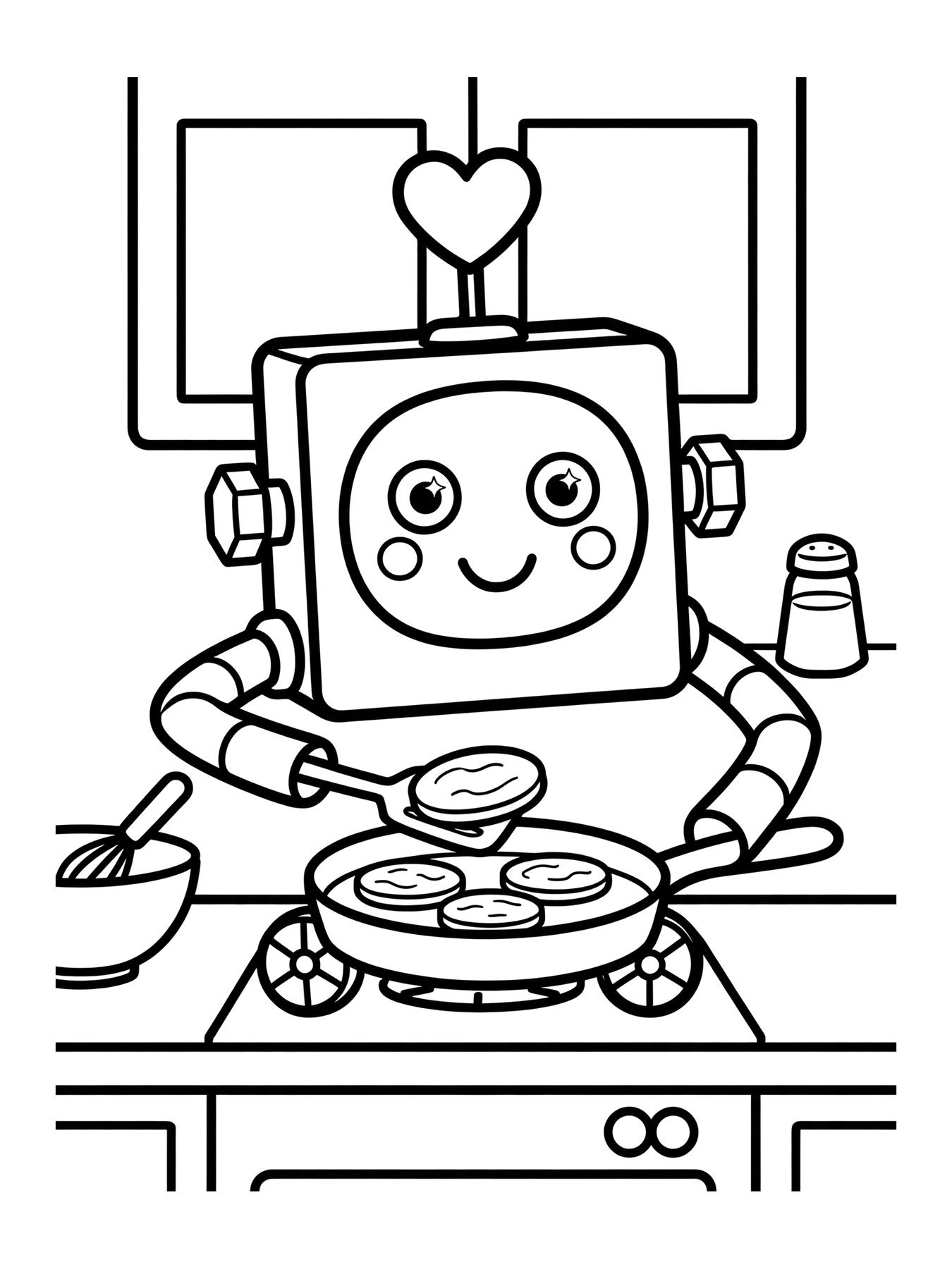 Desenho de bolt o robô cozinhando panquecas para colorir