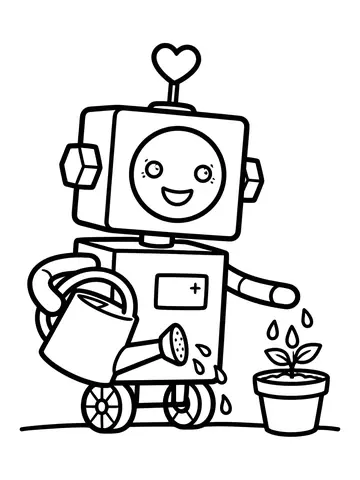 Desenho de bolt o robô regando uma plantinha para colorir