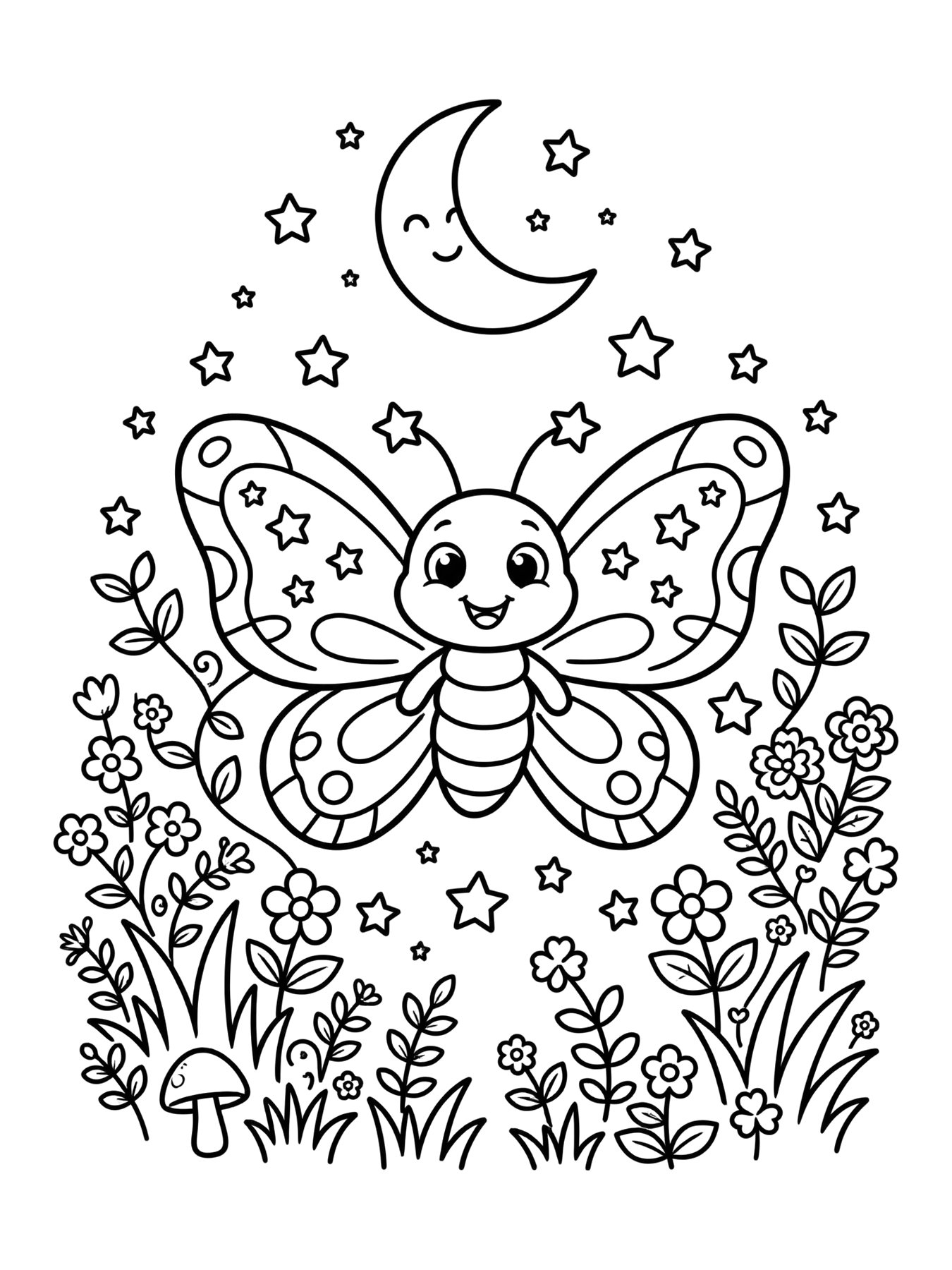 Desenho de borboleta com estrelas para colorir