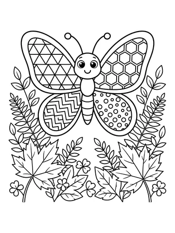 Desenho de borboleta com padrões geométricos para colorir