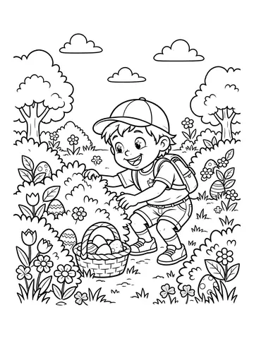 Desenho de caça aos ovos no jardim para colorir