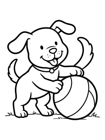 Desenho de cachorro brincando com bola para colorir