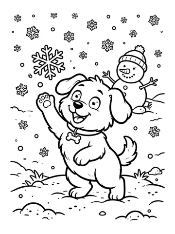 Desenho de cachorro brincando na neve para colorir