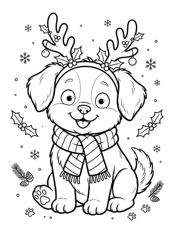 Desenho de cachorro com chifres de rena para colorir