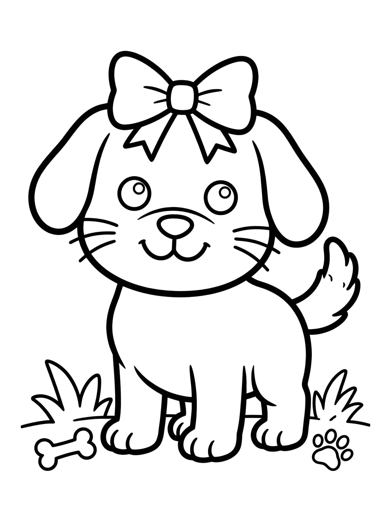 Desenho de cachorro com laço na cabeça para colorir