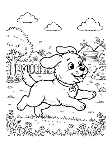 Desenho de cachorro correndo no parque para colorir