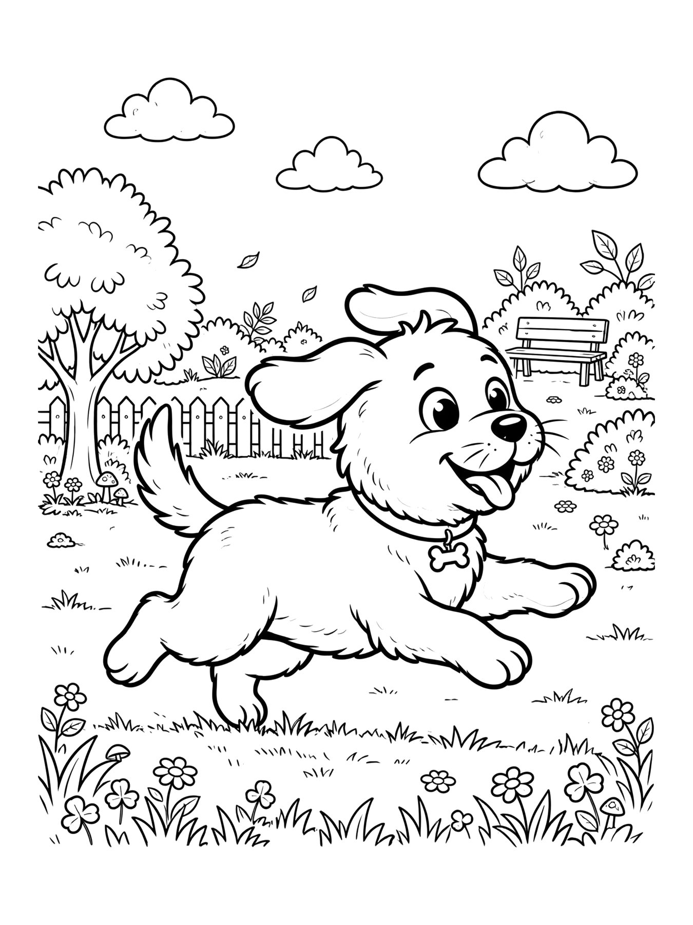 Desenho de cachorro correndo no parque para colorir