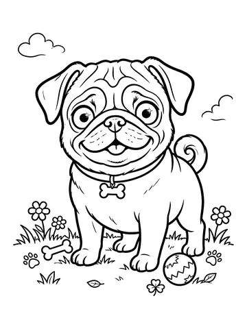 Desenho de cachorro pug fofo para colorir