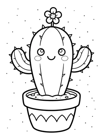 Desenho de cacto kawaii no vaso para colorir