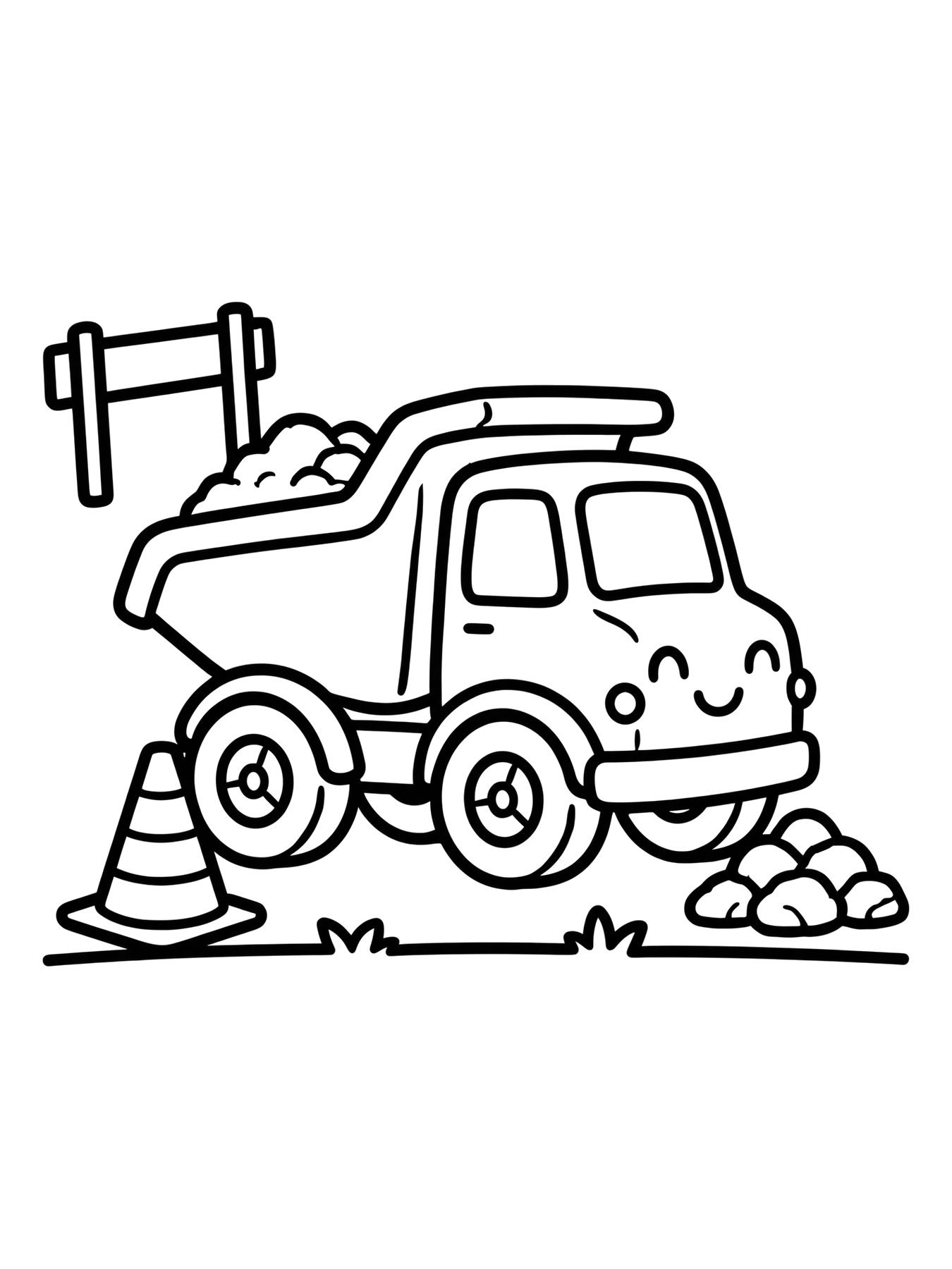 Desenho de caminhão basculante na obra para colorir