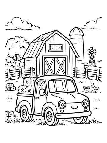 Desenho de caminhonete na fazenda para colorir