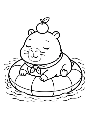 Desenho de capi a capivara dormindo numa boia na piscina para colorir