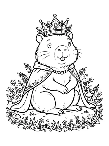 Desenho de capivara com coroa de rainha para colorir