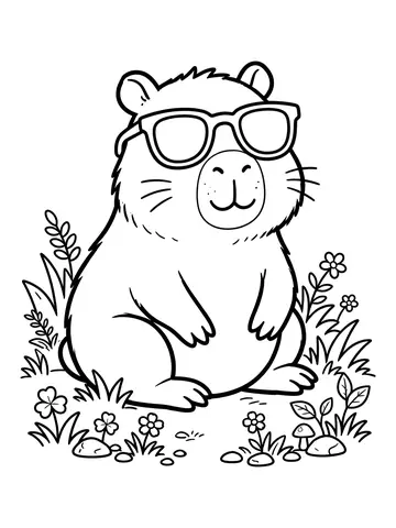 Desenho de capivara com óculos de sol para colorir