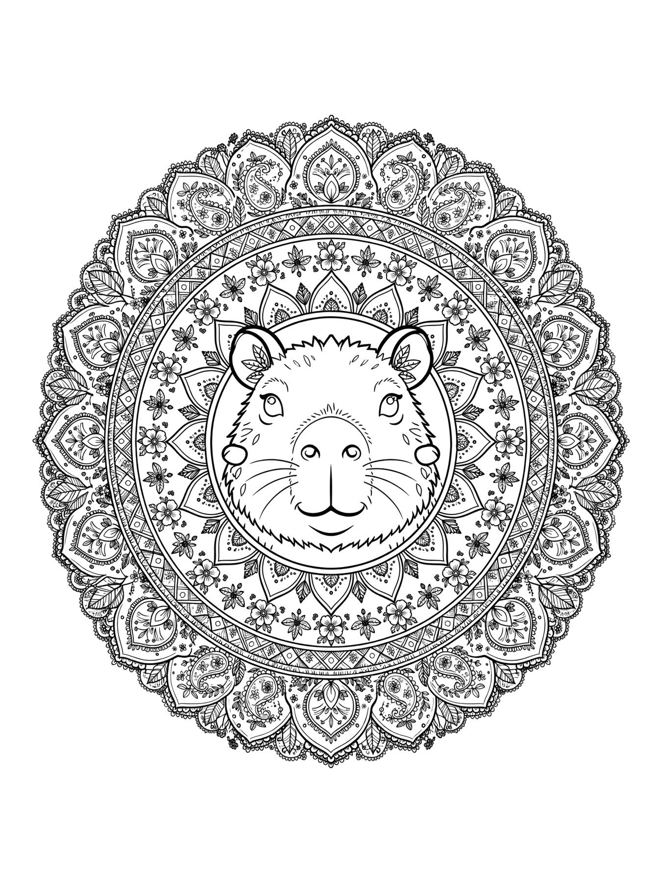 Desenho de capivara mandala para adultos para colorir