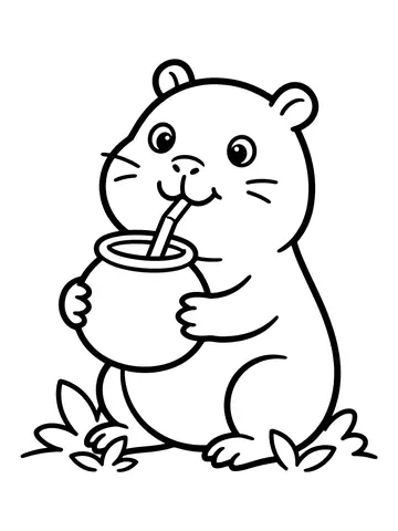 Desenho de capivara tomando chimarrão para colorir