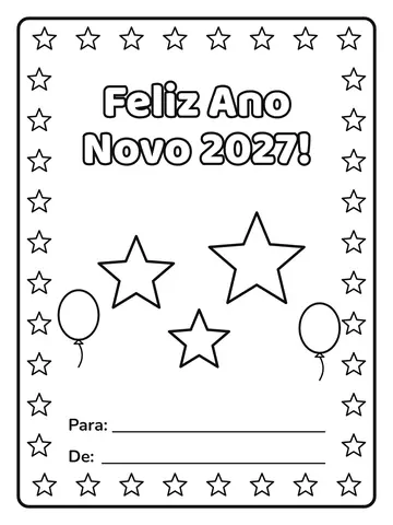 Cartão de Ano Novo para colorir com a frase Feliz Ano Novo 2027!
