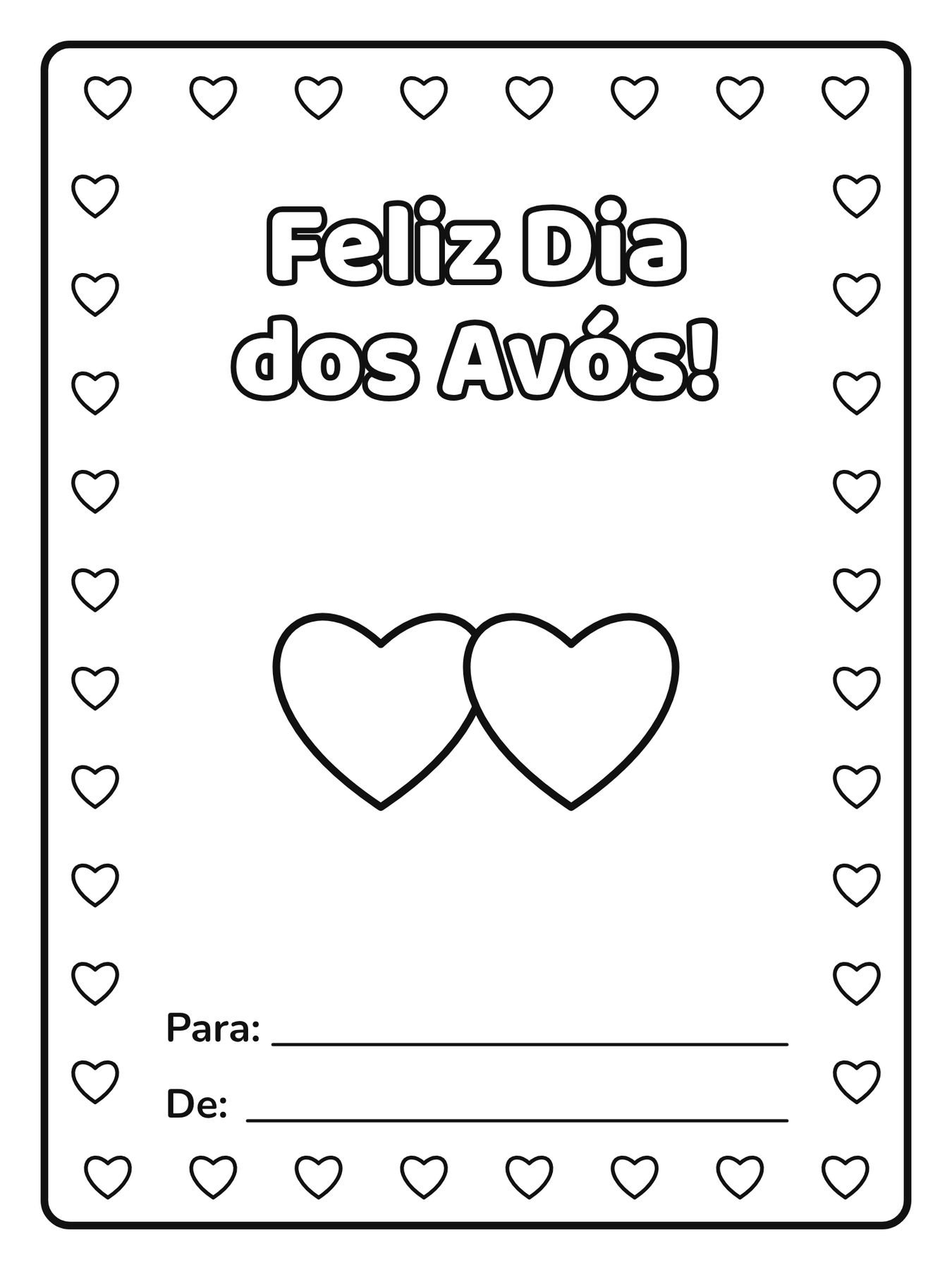 Cartão de Dia dos Avós para colorir com a frase Feliz Dia dos Avós!