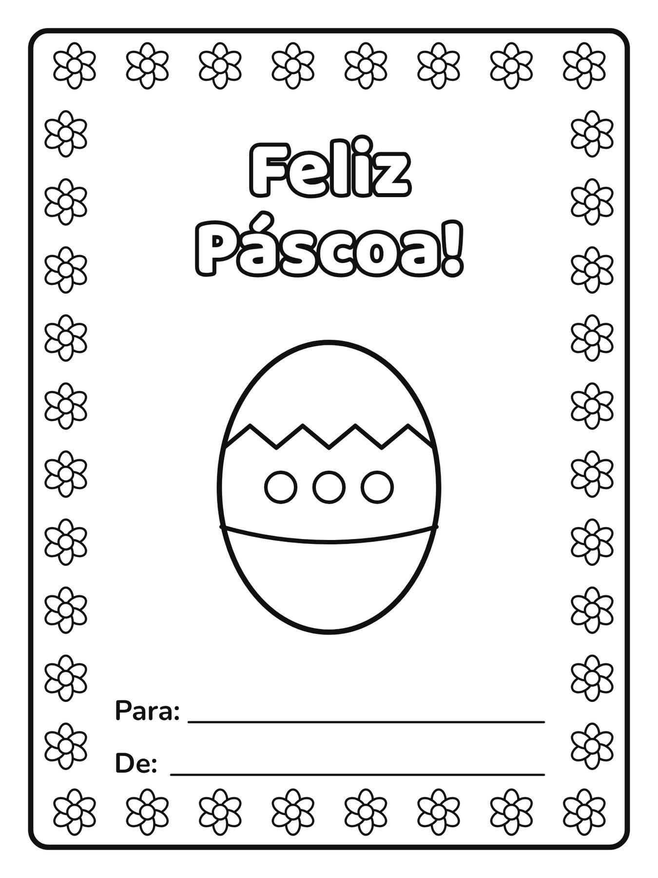 Cartão de Páscoa para colorir com a frase Feliz Páscoa!
