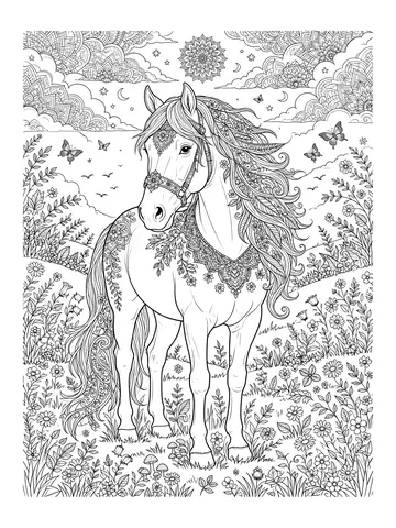 Desenho de cavalo detalhado para colorir