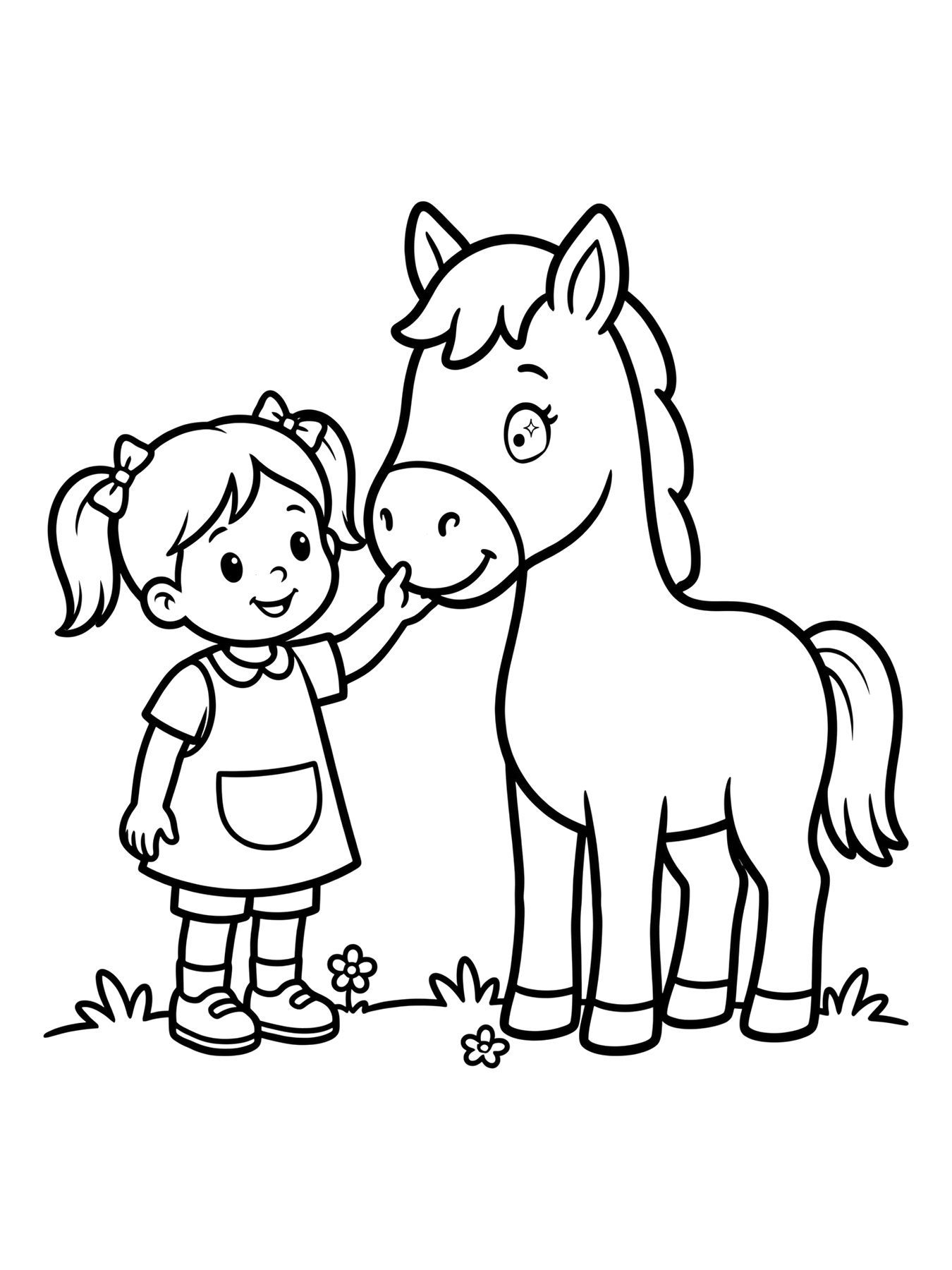Desenho de cavalo e menina para colorir