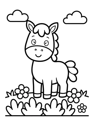 Desenho de cavalo no campo para colorir