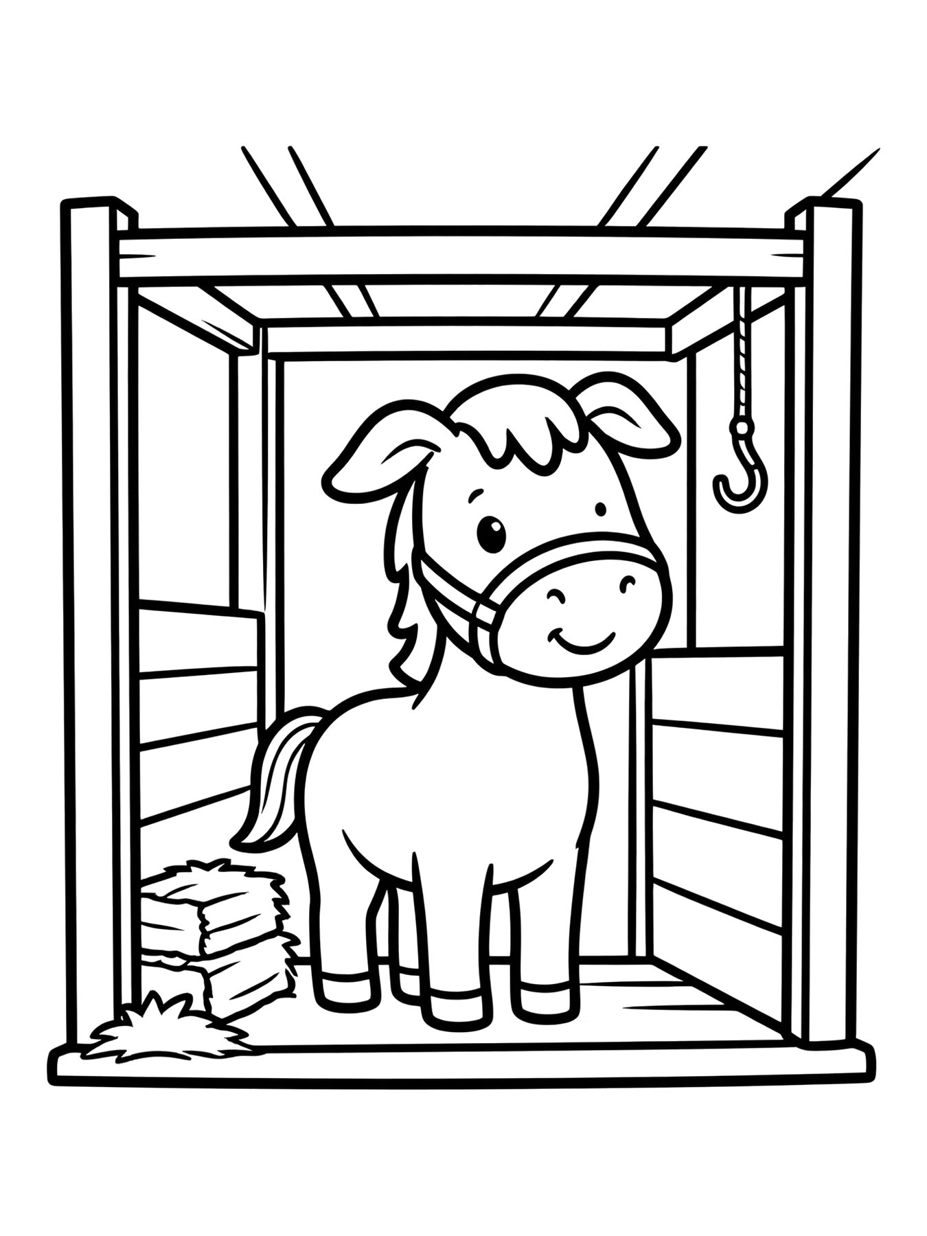 Desenho de cavalo no estábulo para colorir
