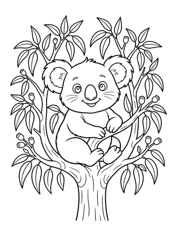 Desenho de coala na árvore para colorir