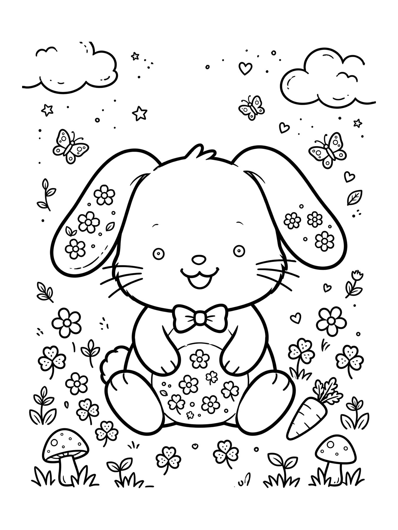 Desenho de coelhinho kawaii para colorir