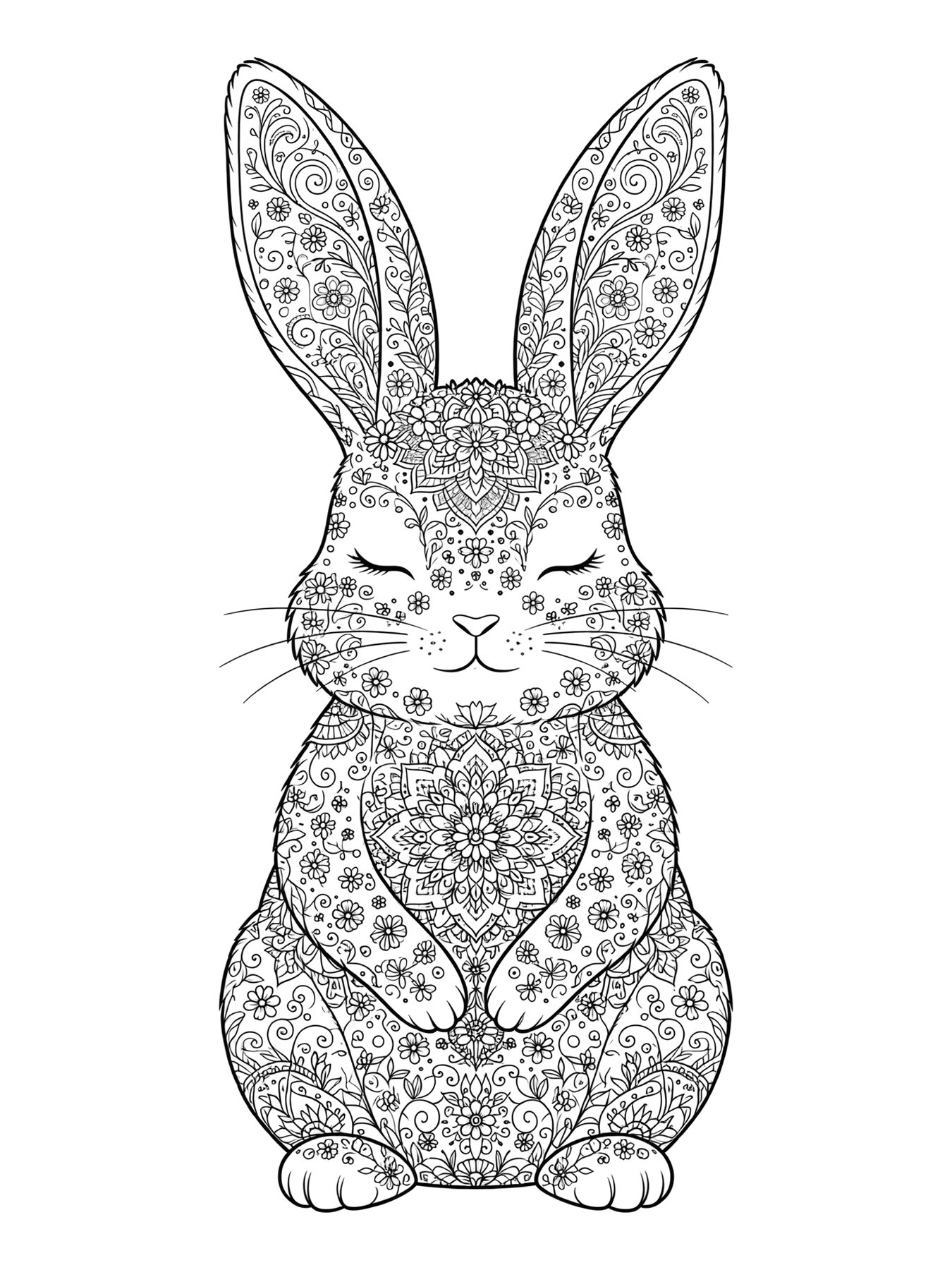 Desenho de coelho com padrões detalhados para colorir