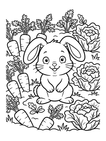 Desenho de coelho na horta para colorir