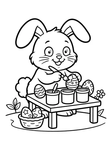 Desenho de coelho pintando ovos para colorir