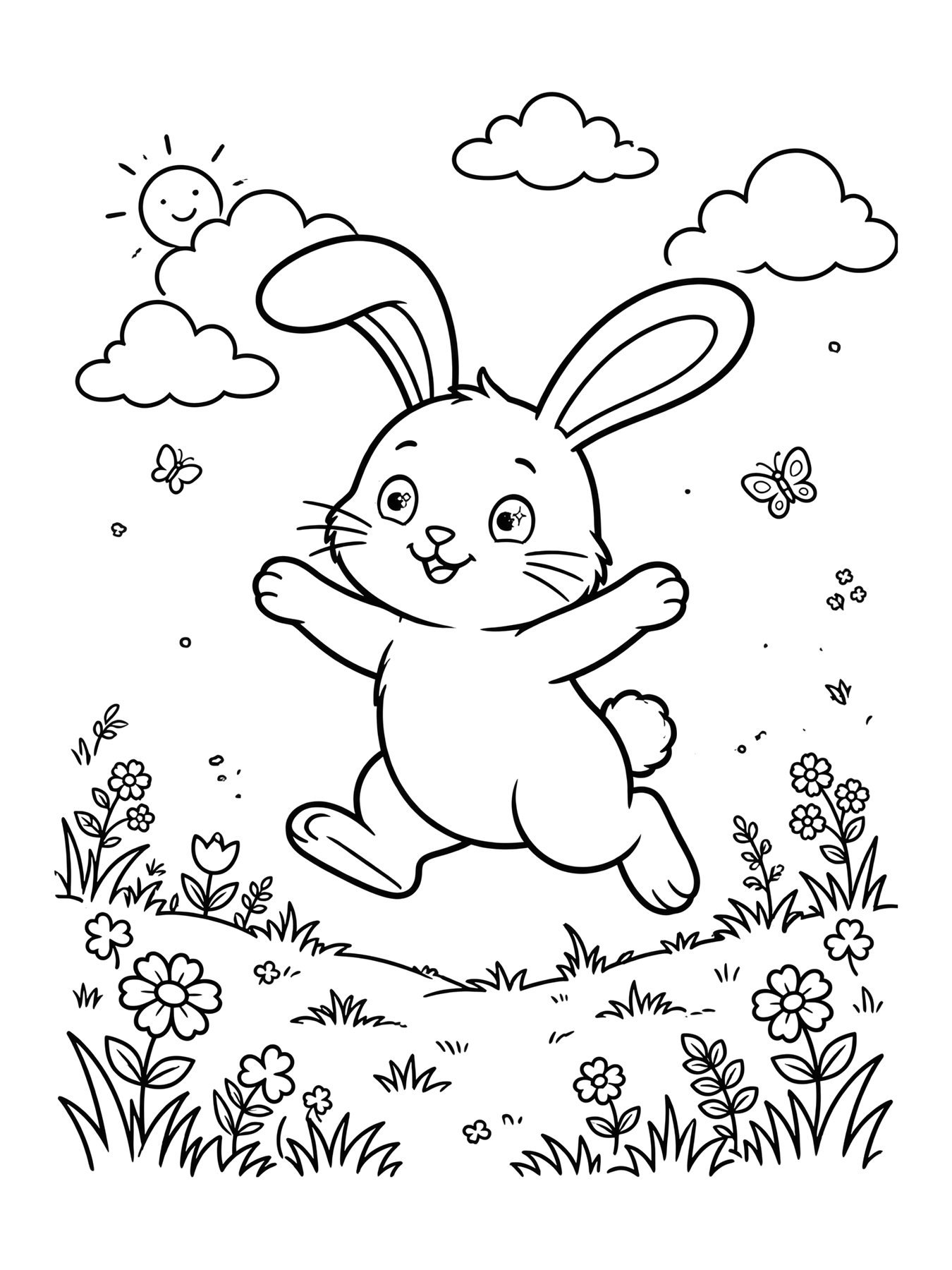 Desenho de coelho pulando para colorir