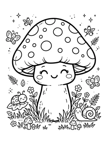 Desenho de cogumelo kawaii para colorir
