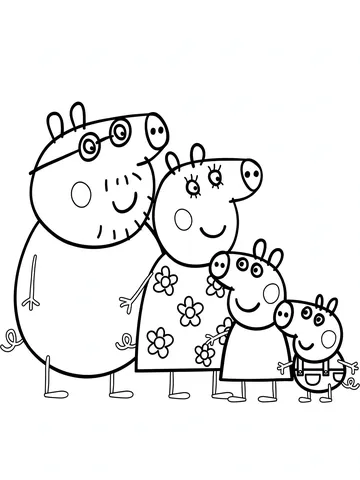 Desenho de Peppa Pig com a familia para colorir