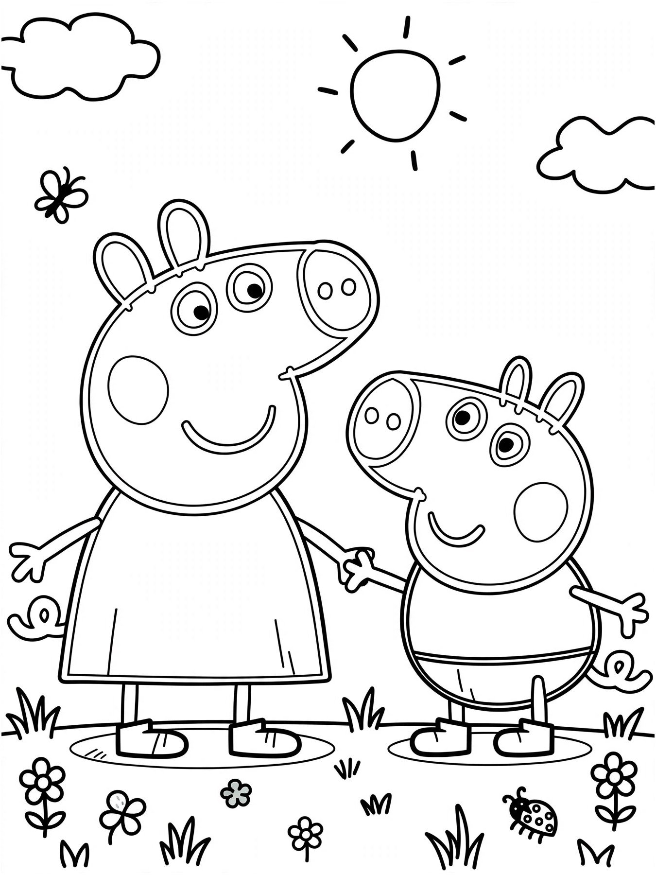 Desenho de Peppa Pig com o george para colorir