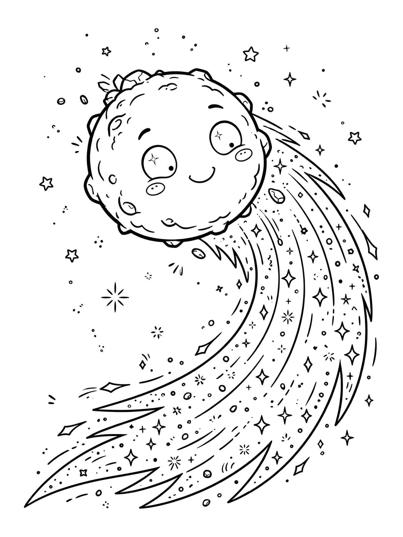 Desenho de cometa com cauda brilhante para colorir