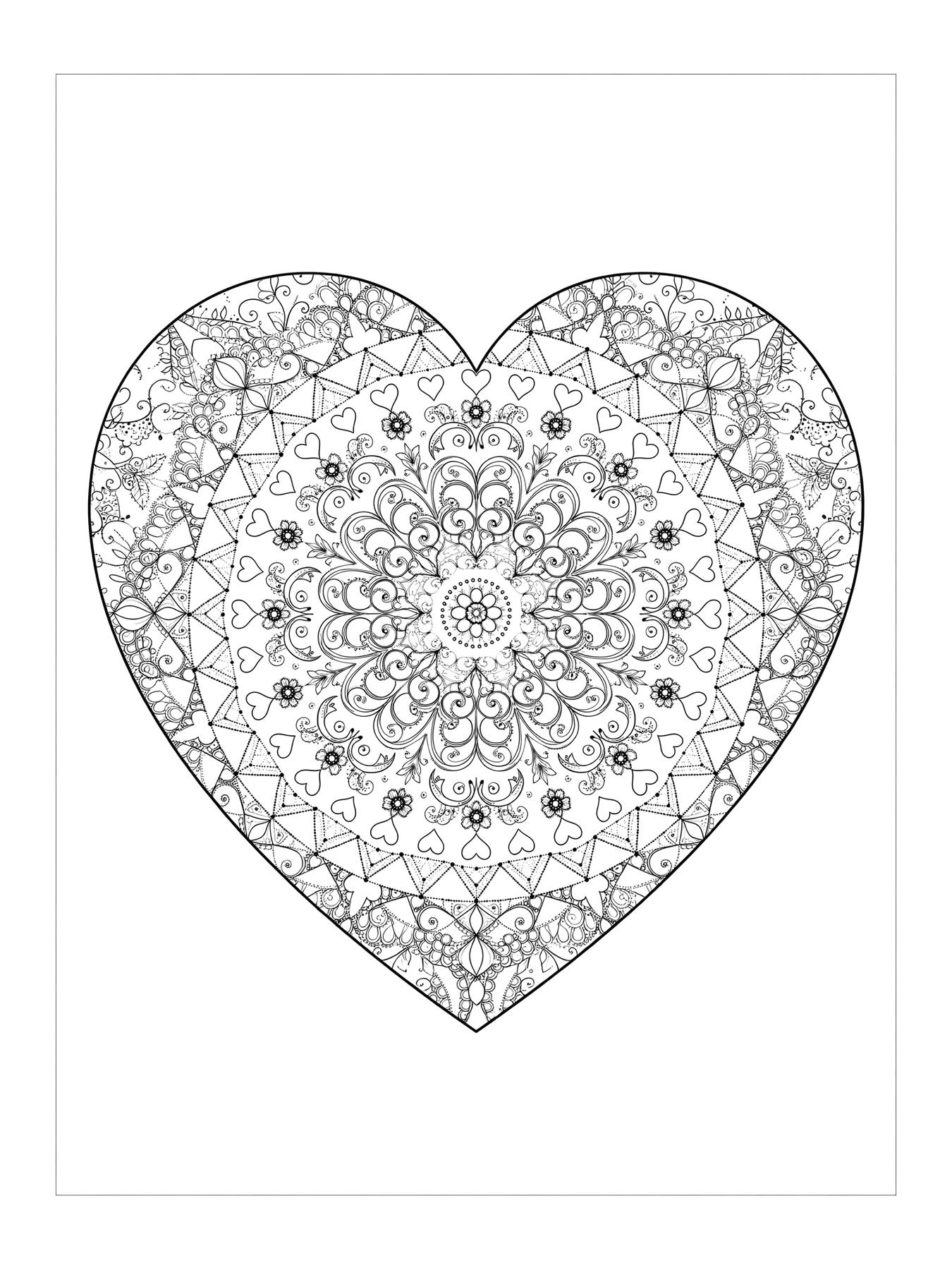 Desenho de coração com padrões para colorir