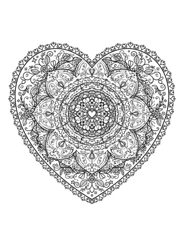 Desenho de coração de mandala para colorir