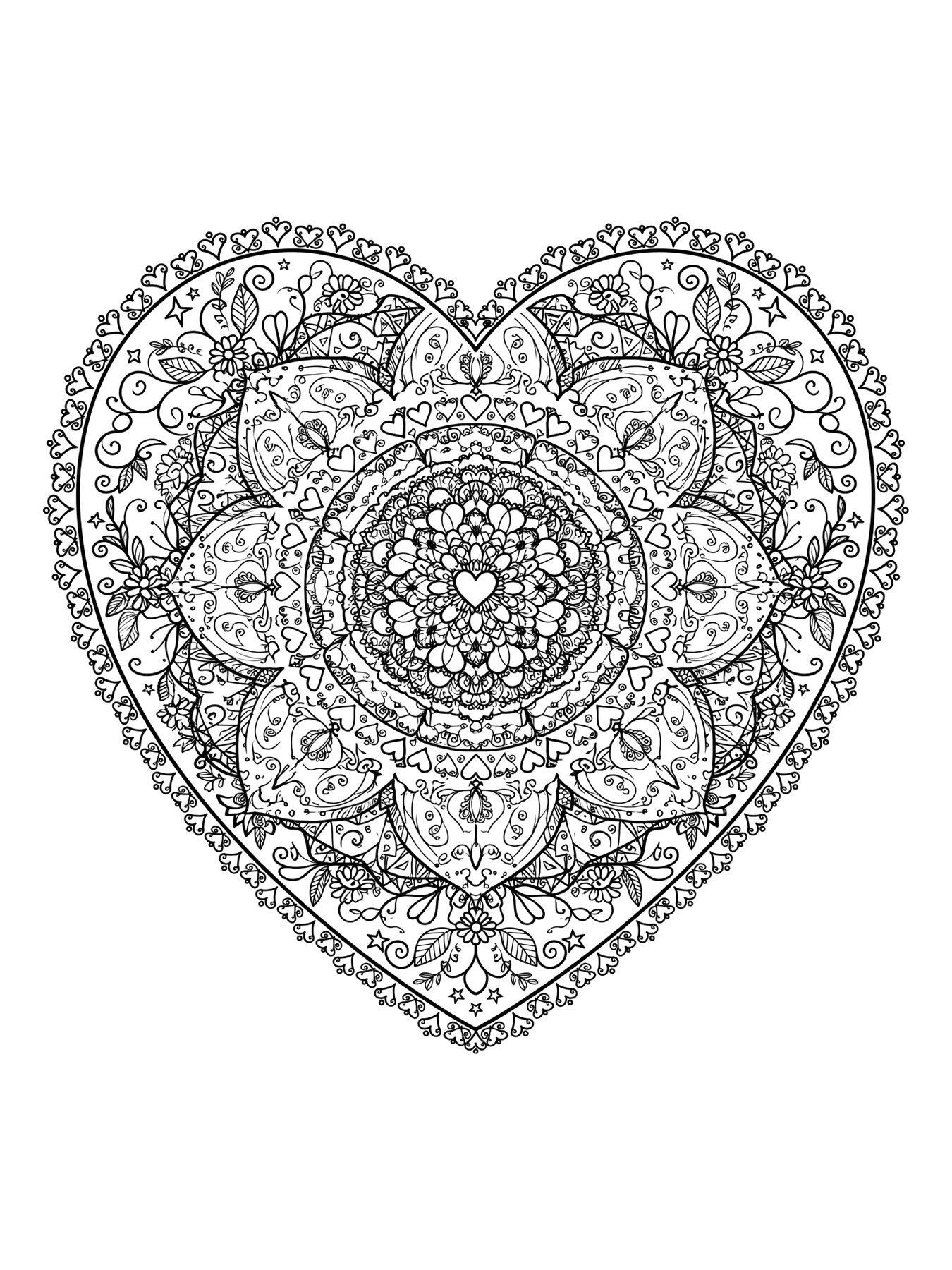 Desenho de coração de mandala para colorir