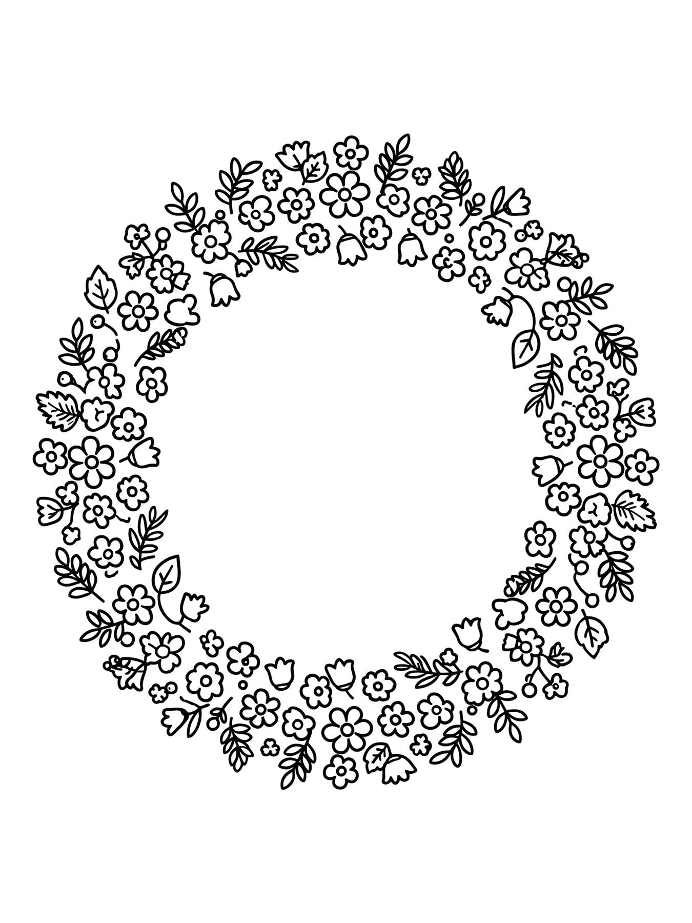 Desenho de coroa de flores para colorir