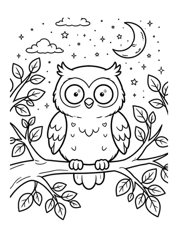 Desenho de coruja no galho para colorir