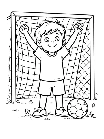 Desenho de criança comemorando gol para colorir